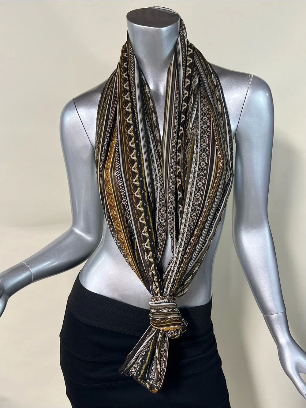 Aquarius Long Large Scarf Geometric Boho Print Semi Sheer 27”x79”